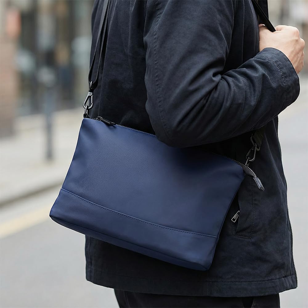 Sacoche Homme Bandouliere & Sac Bandoulière Femme – Sac Bandoulière Homme Compact Nylon Multi-Poches, Sacoche Pratique avec Sangle Réglable pour Voyage, Travail et Quotidien (Bleu) - 2