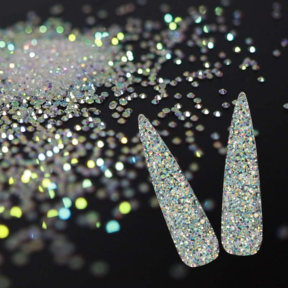 GA&EN 5000Pcs 1.2mm Iridescent AB Glass Pixie Crystals, Nail Gems for Nail Design DIY Crafts Accessories