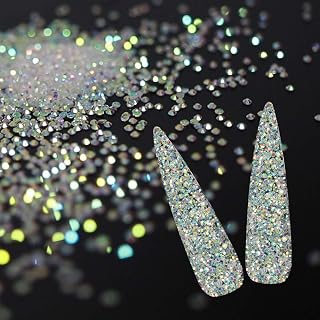 5000Pcs Tiny Nail Rhinestones 1.2mm Clear AB Flatback Glass Pixie Crystals, Iridescent Nail Gems Long Lasting Shine Small Sugar Beads Dust Nail Charms for Nail Design DIY Crafts Accessories