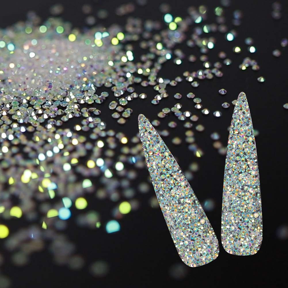 GADGETS ENTREPOT 1.2Mm Ab Mini Rhinestone(5000Pcs) : 5000Pcs Ultra Mini 1.2Mm Diamond DIY Glass Rhinestones Iridescent Crystals Long Lasting Ab Shine Like Swarovski for Nail Art Phone DIY Cr