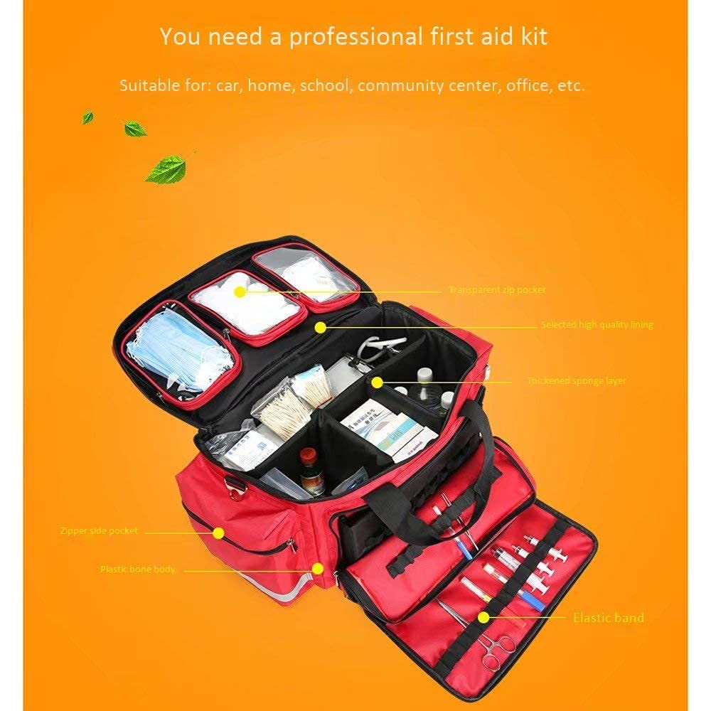 First Aid Kit Portable Waterproof Oxford Cloth First Aid Kit High Capacity Compact and Lightweight First Aid Bag with Shoulder Strap EMT Emergency Survival Kit (Only Empty Package) (czerwony)