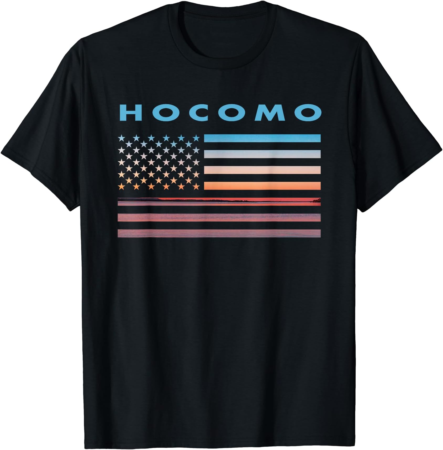Vintage Sunset American Flag Hocomo, Missouri Women Men T-Shirt