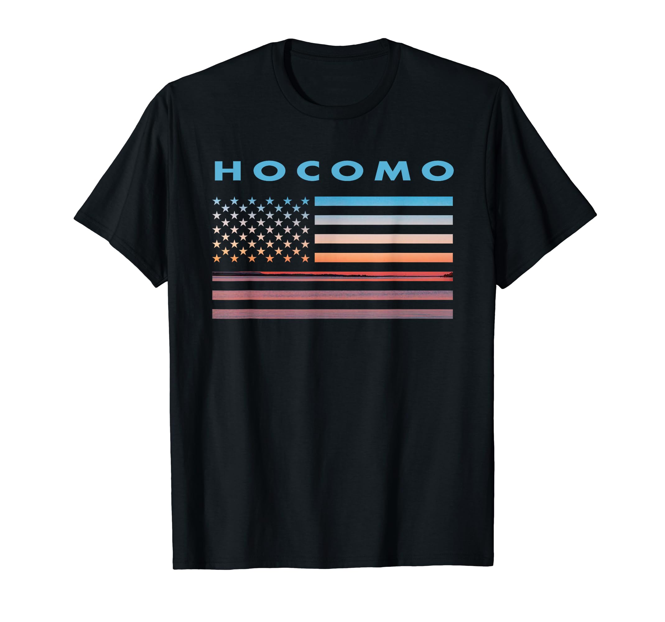 Vintage Sunset American Flag Hocomo, Missouri Women Men T-Shirt