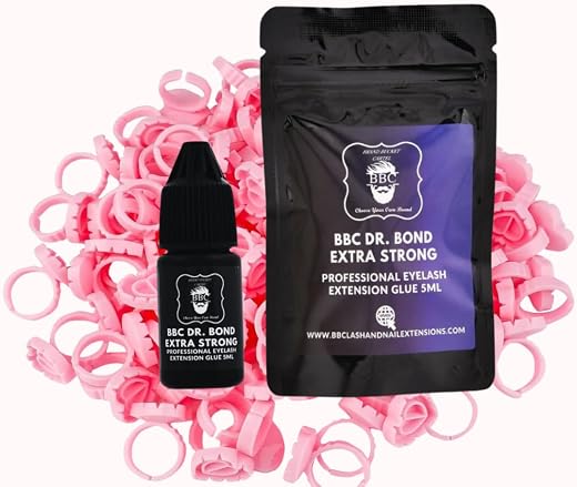 BBC Dr Bond Eyelash Extension Glue – Extra Strong 5ml + 50 Glue Rings | Fast 1s Drying, 8 Week Retention | Low Fume, Water...