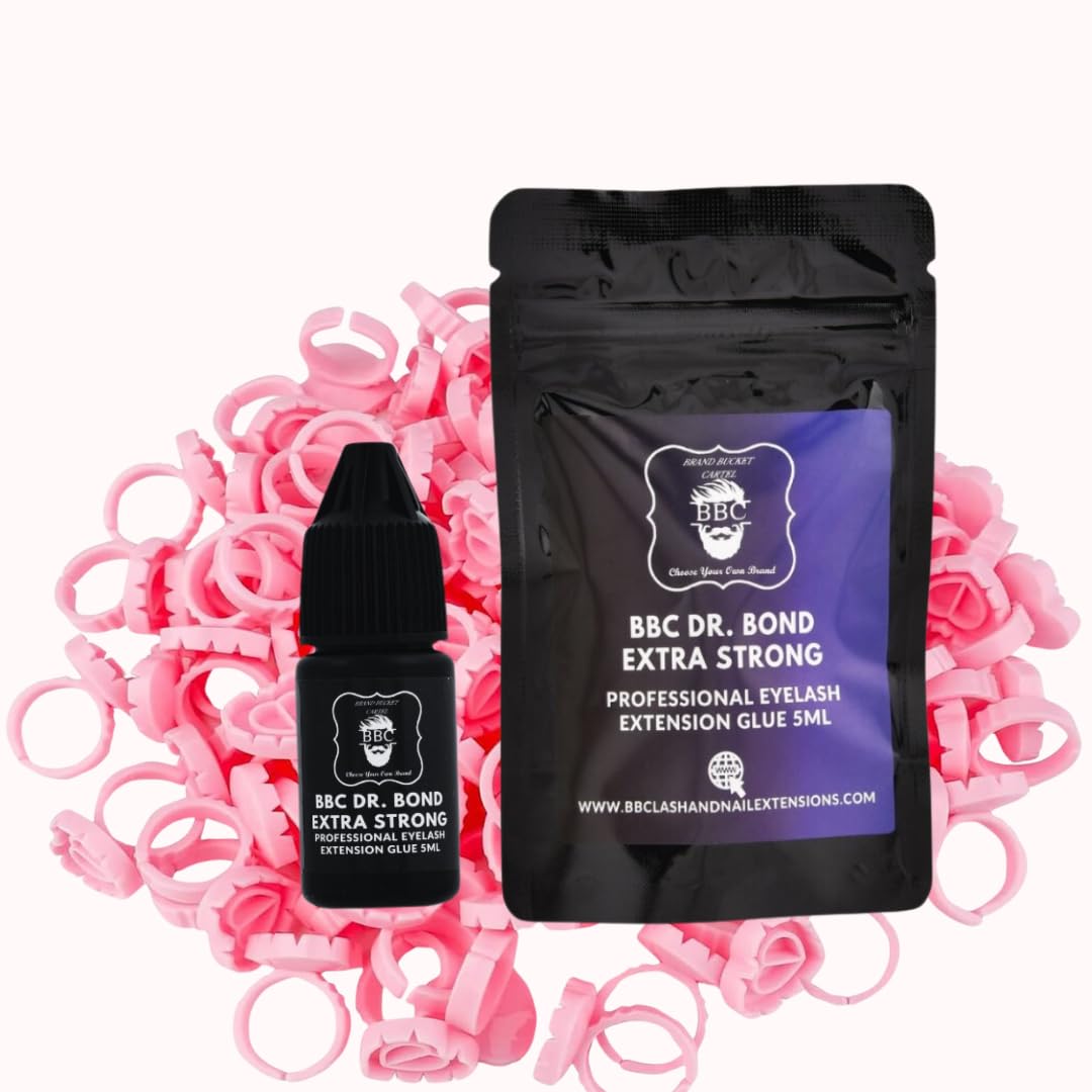 BBC Dr Bond Eyelash Extension Glue – Extra Strong 5ml + 50 Glue Rings | Fast 1s Drying, 8 Week Retention | Low Fume, Waterproof, Oilproof Adhesive for Professional Lash Technicians