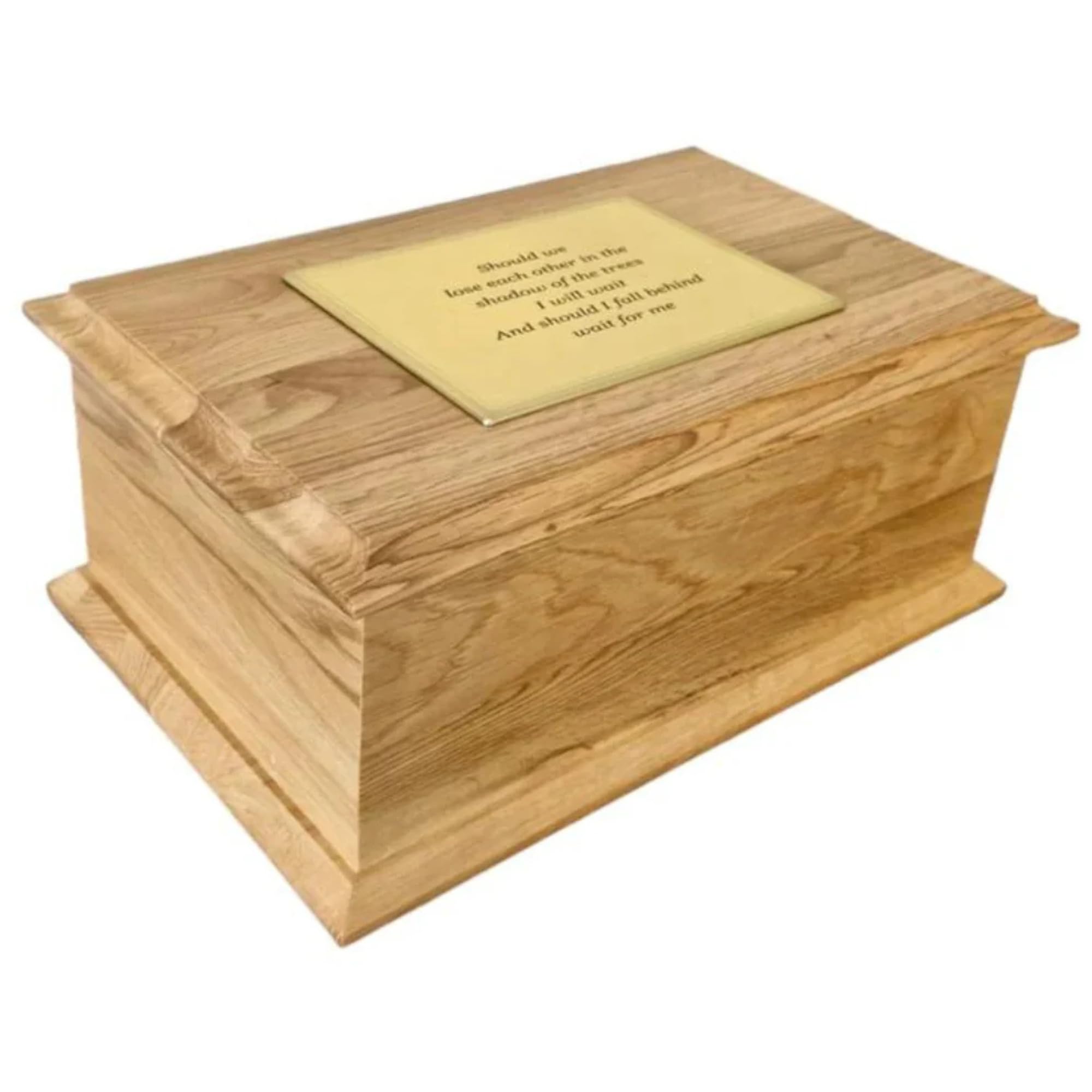 Serenity Urns Solid Double Large Adult Pet Male Female Child Ashes Cremation Casket With Free Engraved Brass Effect Plaque (Plain Oak)