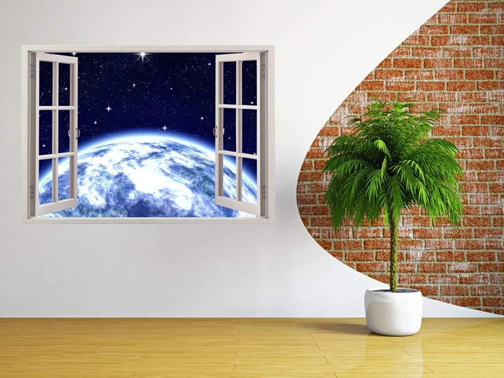 Realistic Space Poster Window Wall Decal – Peel and Stick Decor for Living Room, Bedroom, Office, Playroom – Wall Murals Removable Window Frame Style Galaxy Wall Art – Vinyl Poster Wall Stickers
