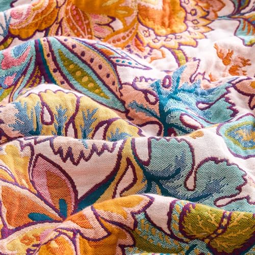 Image of XIBLC Boho Throw Blanket for Bed, 100% Cotton Soft Rustic Quilt Fall Blanket, 50 inchx60 inch Floral Printed Farmhouse Decor Bed Blankets, All Season Rustic Reversible Bohemian Throw Quilt