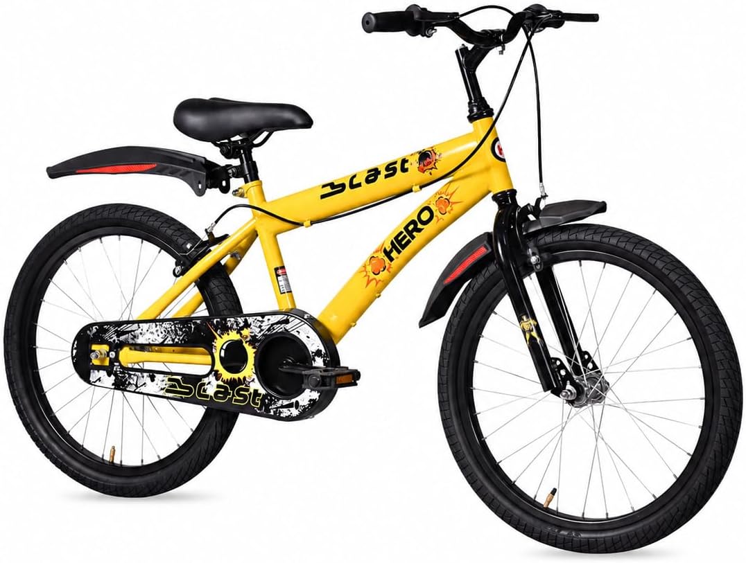 - Hero Blast 20T Single Speed Bicycle for Kids | Yellow | Rigid | V Brake | Steel Frame : 12 Inches | Rider Height : 3ft 8" - 4ft 5" | 95% Pre-Assembled(Ready to Ride in 5 Mins)