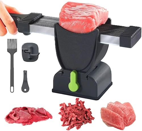 OMNIZO - Cortador de carne fresca, juego de cuchillos de carne ajustables de acero inoxidable, opciones de grosor de 0.079 in y 0.157 in, cortador