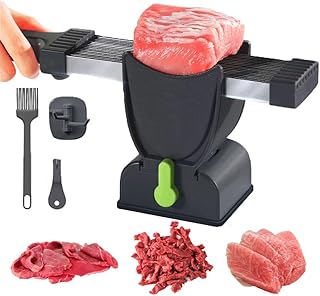 OMNIZO Fresh Meat Slicer - 17 IN 1 Stainless Steel Adjustable Meat Cleaver Set, 2mm & 4mm Thickness Options, Manual Jerky Slicer for Chicken, Beef - Kitchen Knife Set for Meat Slicing & Shredding