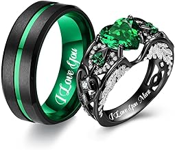 Matching Wedding Rings for Couples Set Promise Rings for Him and Her Customizable Emerald Green Engagement Rings for Women Mens Wedding Ring Tungsten Engraved Valentine's Day Jewelry Gift