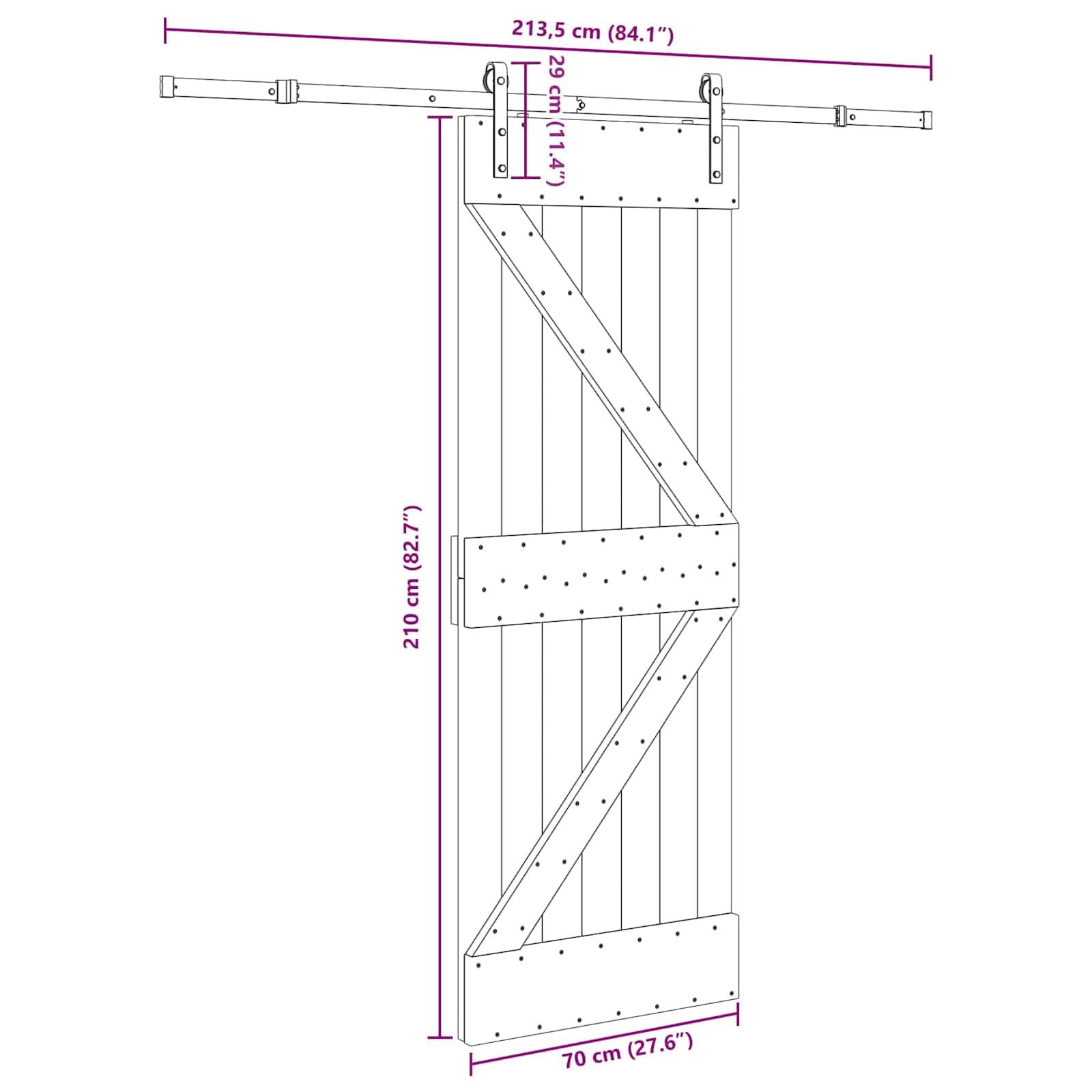 Puerta corredera Narvik natural y negra 213,5 cm | Madera de pino maciza, guía de acero, diseño que ahorra espacio, para interiores
