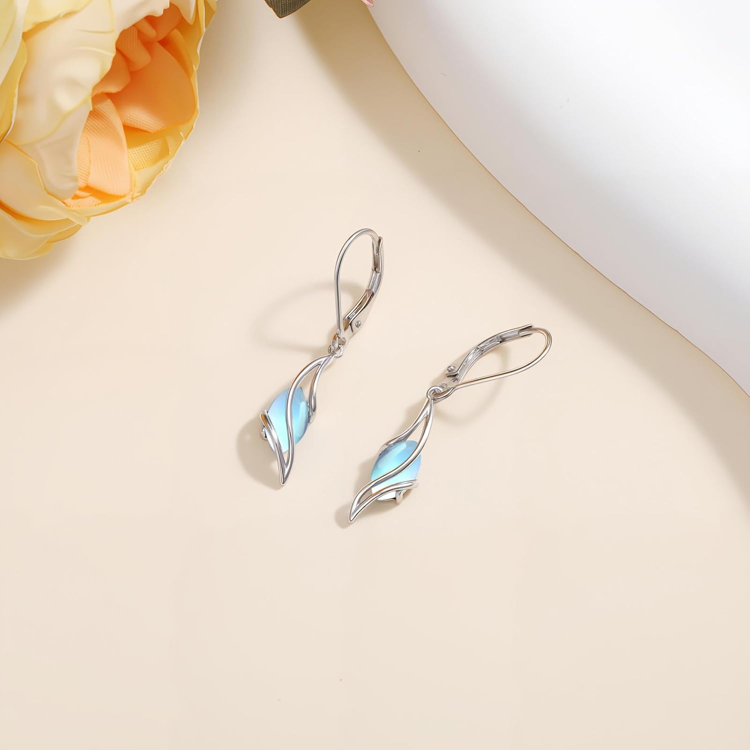 925 Sterling Silver Earrings for Women Oval Gemstone Dangle Drop Earrings Fine Jewelry Gifts for Women Wife Mom