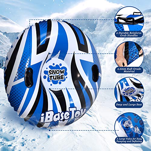 iBaseToy Snow Tube - 47 Inch Inflatable Snow Sled for Sledding for Kids and Adults - Heavy Duty Upgraded Winter Snow Tube Sled for Snow Made by Thickening Material of 0.6mm