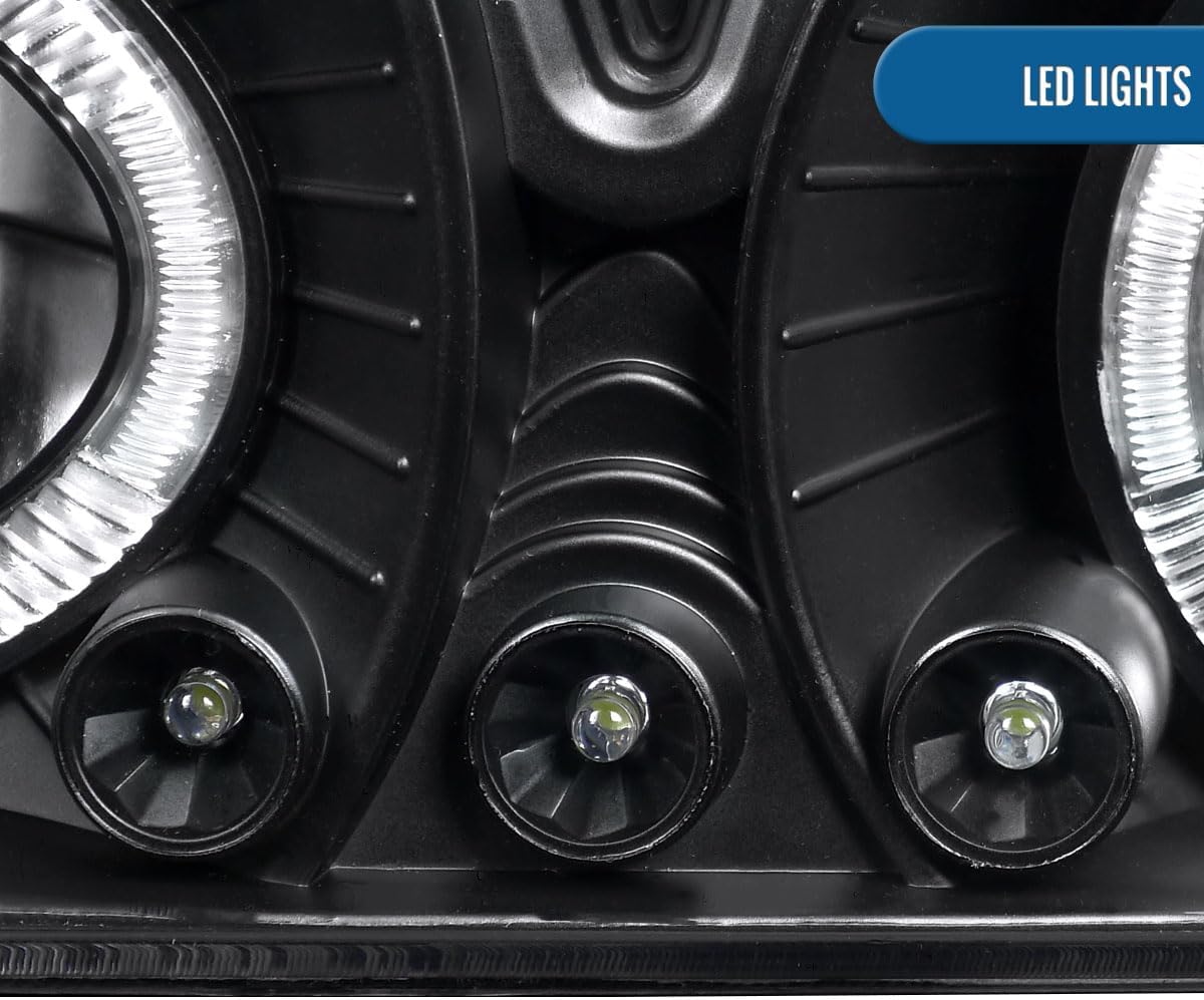 Ronnin - Fits 1988-1999 Chevy GMC C10 C/K 1500 2500 3500 Suburban Yukon Blazer Tahoe Silverado Sierra Upgraded LED Dual Rims Projector Headlights Assembly Pair | Black
