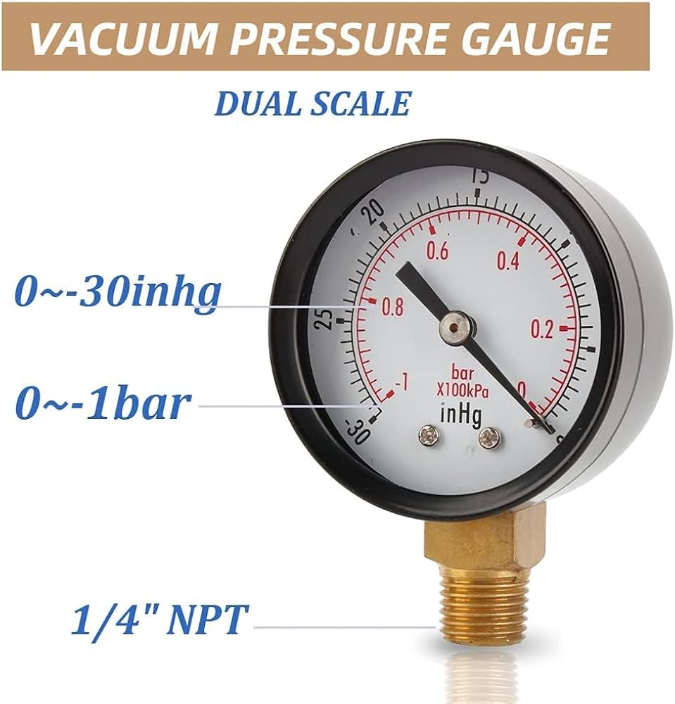 Manomètre à Vide, Manomètre à Vide 2 Pouces Pour Compresseur D'air Eau Gaz 1/4 "NPT Support