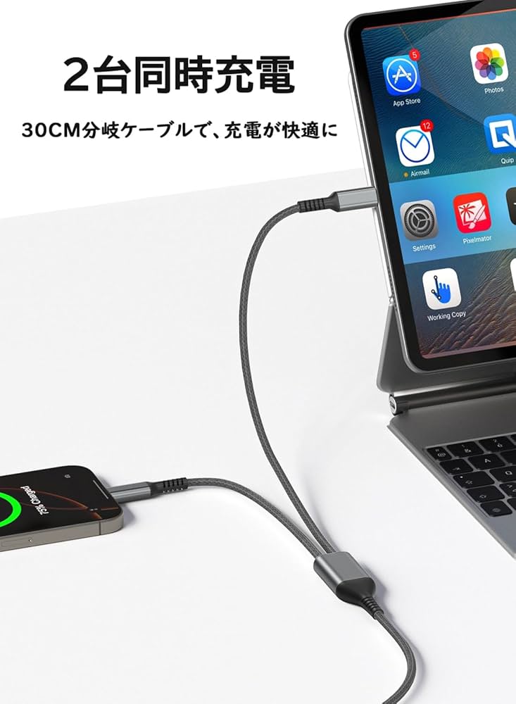 2in1 USB C ケーブル 1M PD対応 100W急速充電 1m 送料無料】 1m USB Type C ケーブル【PD対応 100W/5A 急速充電