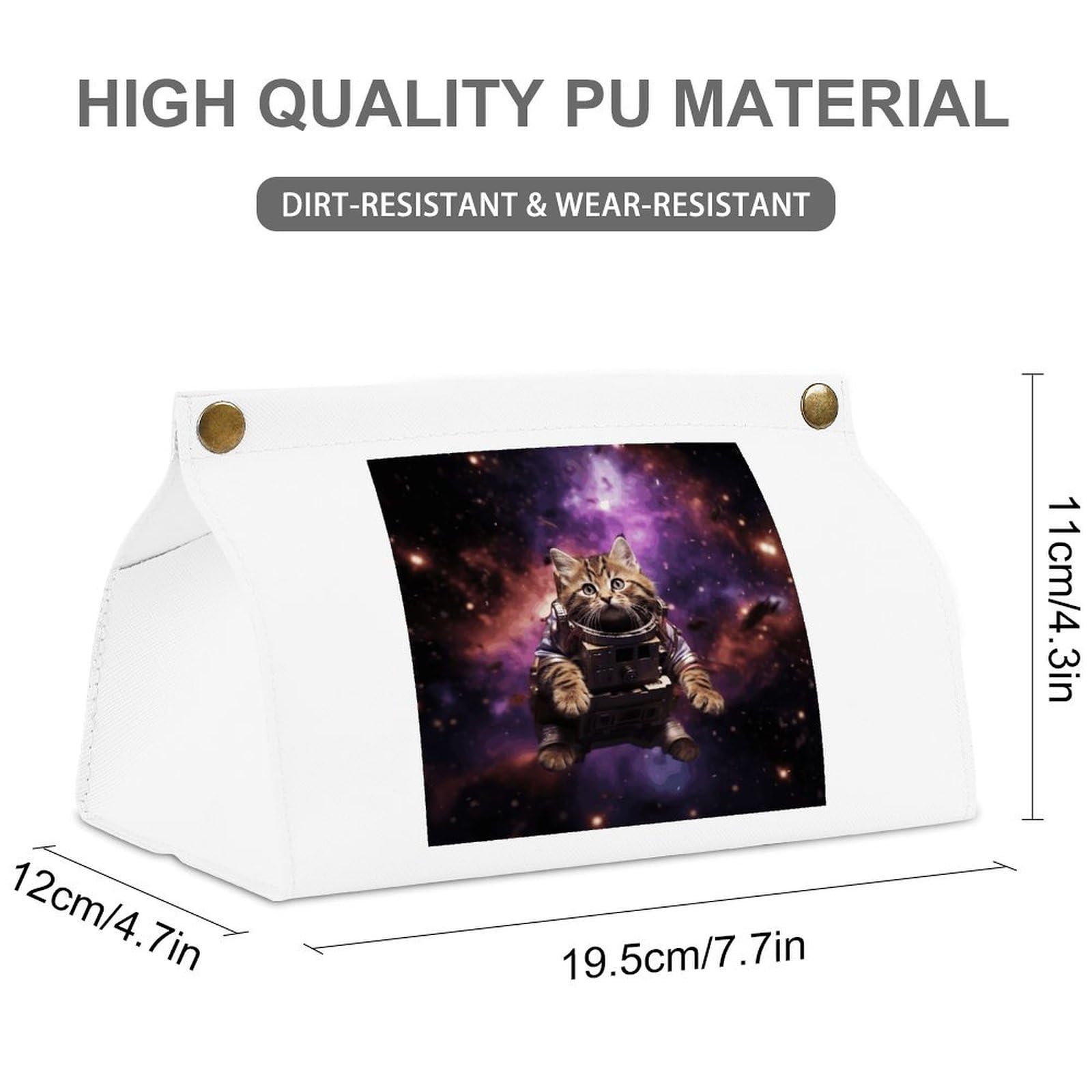 A Cat in Outer Space White Tissue Box Cover Rectangle PU Leather Cover for Tissue Boxes Modern Tissue Holder for Bathroom Office Tissue Holders Decorative Cute Napkin Holder for Kitchen Bedroom