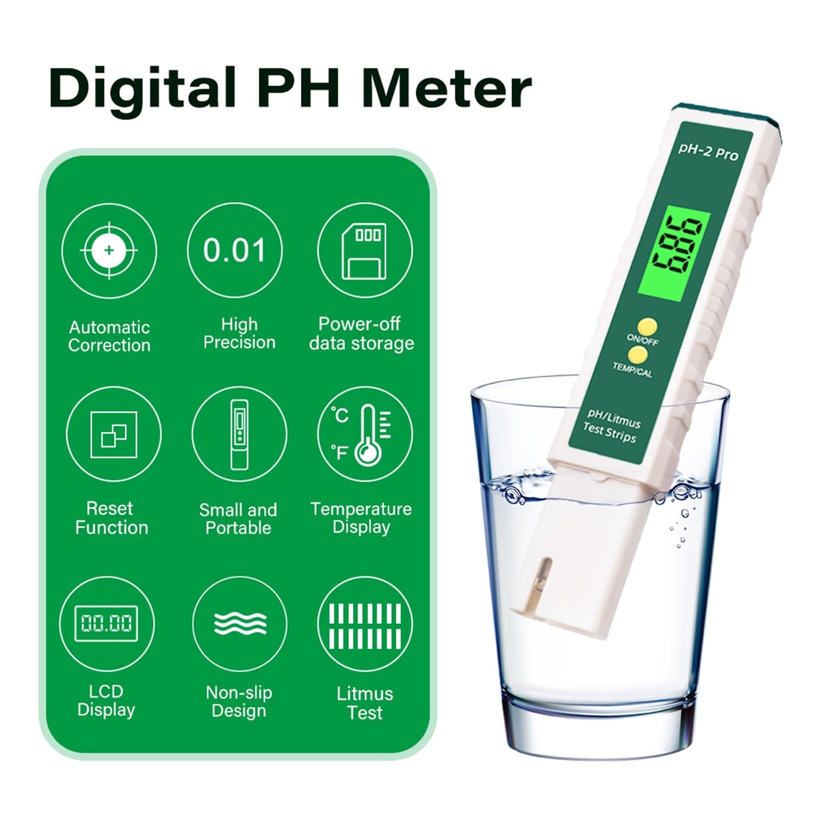 PH-2 Pro Cyfrowe Laboratorium Miernik PH Długopis Testowy Woda 0.01 Test .00-16.00 Paski Lakmusowe Podświetlenie Akwarium Pomiar Hydroponiczny