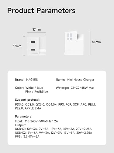 Miniatura 8 de Hagibis Cargador USB C de 45 W, puertos USB tipo C duales PPS GaN cargador rápido, mini casa para iPhone 1515 Plus15 Pro15 Pro Max1413, Galaxy S23