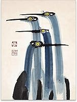 Heltrappe Japanese Vintage Crane Canvas Poster - Blue Minimalist Asian Bird Wall Art, 12x16 Inch Unframed Farmhouse Decor