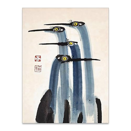 Heltrappe Japanese Vintage Crane Canvas Poster Antique Asian Bird Wall