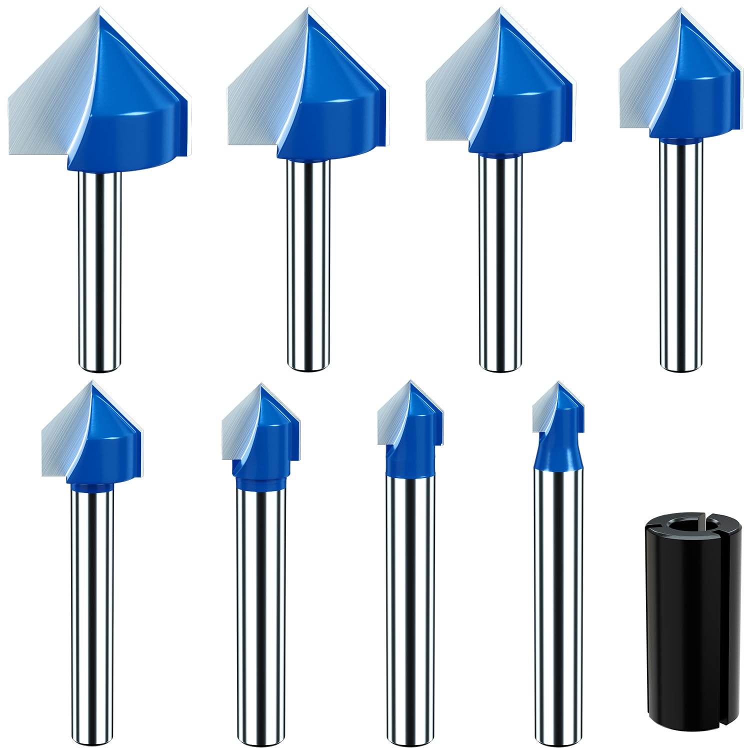 Vipbhtool 1/4 Inch Shank 90 Degree V Groove Router Bit Set Solid Carbide Double Flute CNC Engraving V Groove Router Bit Woodworking Tool- 1/4" 5/16" 3