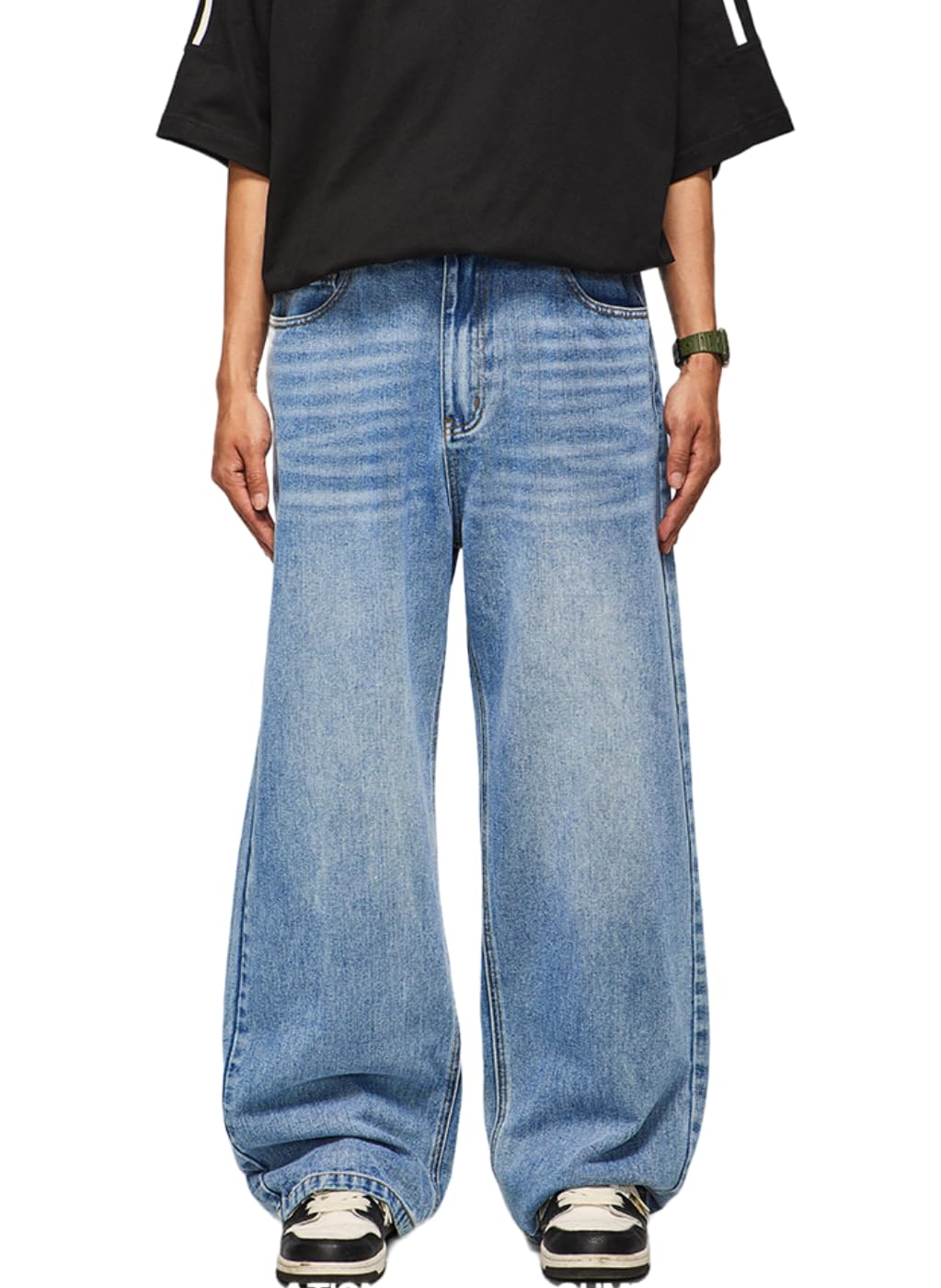 Mens Baggy Jeans Y2k Skater Vintage Plain Pants Casual Wide Leg Loose Fit Denim Hip Hop Jean