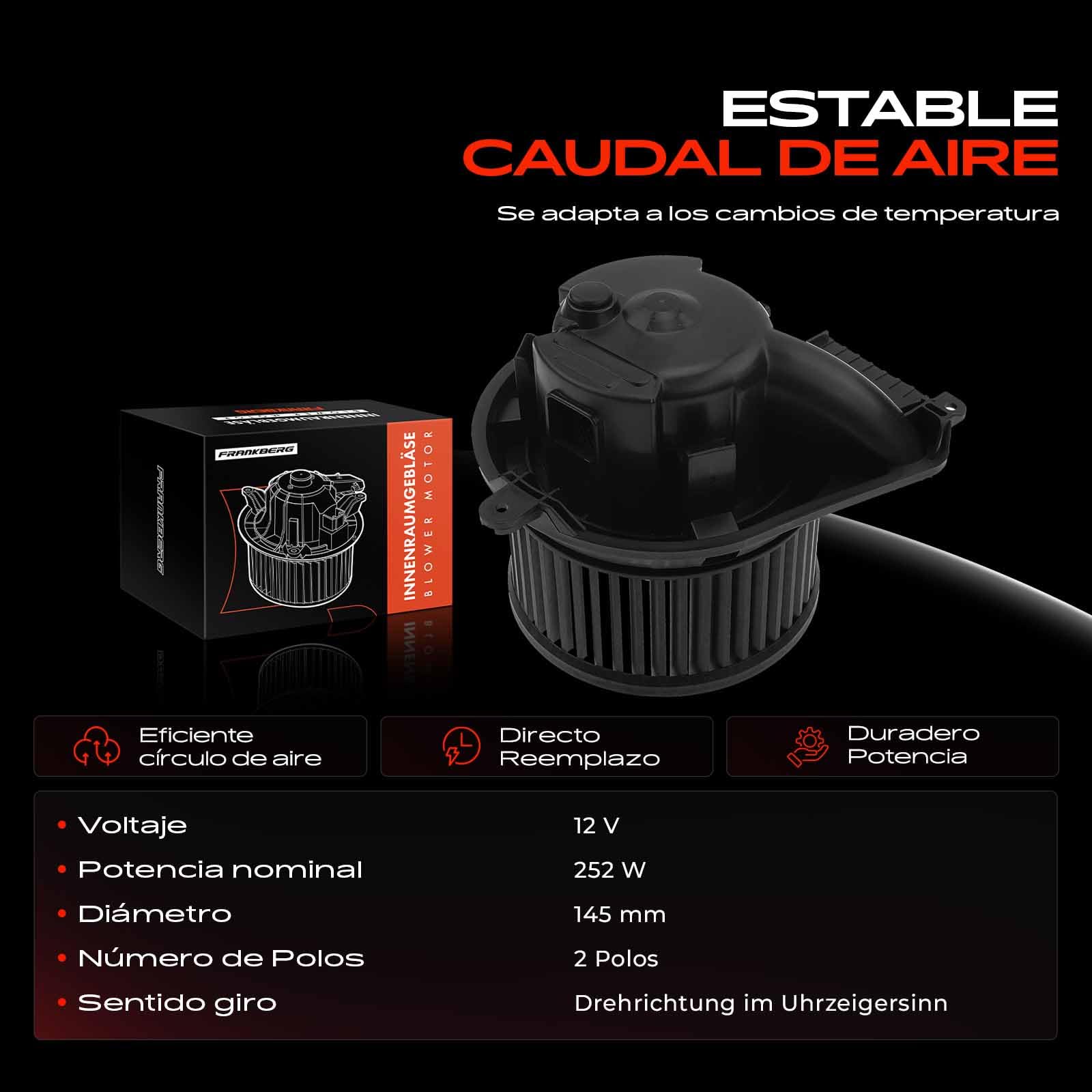 Frankberg Motor del ventilador de calefacción 28301508 | Compatible con: Autobús Vito W638, Furgoneta Vito W638