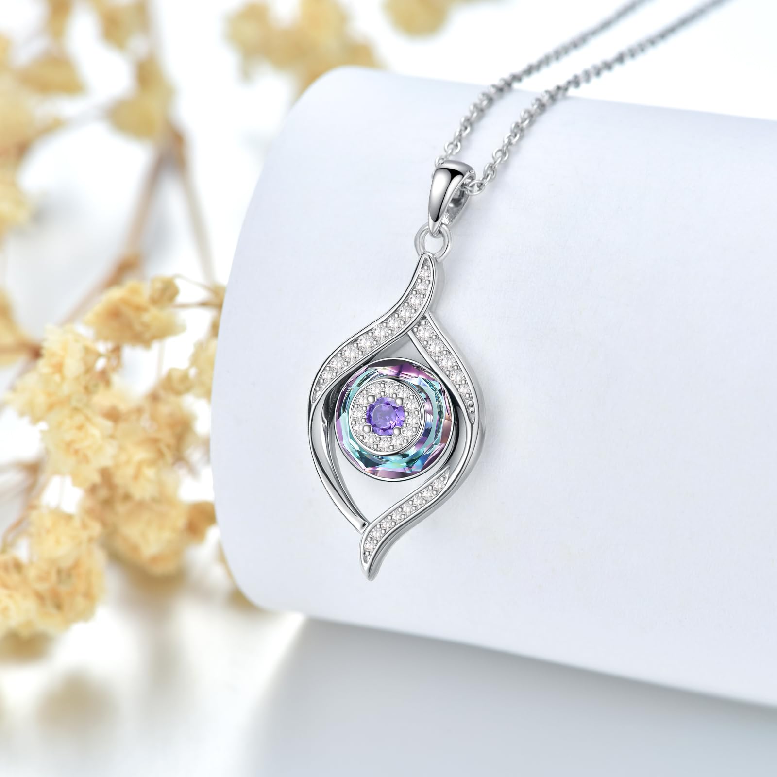 VONALA Collar con Colgante de Mal de Ojo de Plata de Ley - Azul/Azul Volcánico/Morado - Amuleto de la Suerte, Regalo de Joyería Ojo Turco para Mujeres