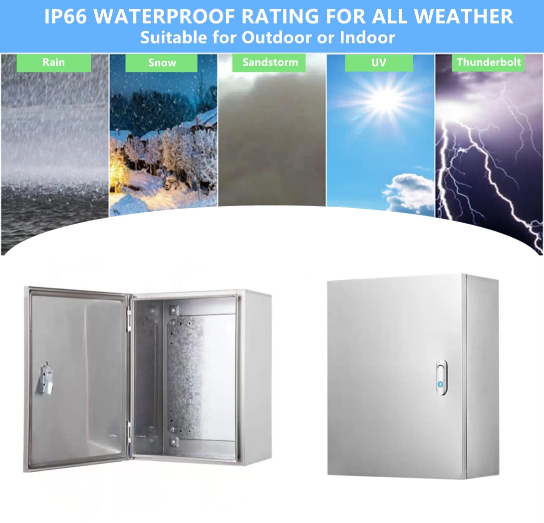 304 Stainless Steel Electrical Box 20'' x 16'' x 8'' Indoor/Outdoor Electrical Enclosure Box 20" H x 16" W x 8" D with Mounting Plate Weatherproof Anti-Rust and Anti-Corrosion