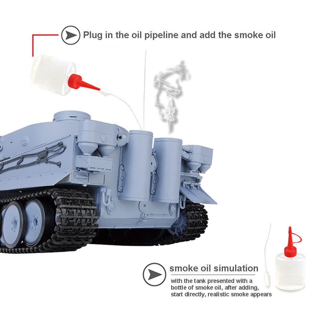 1/16 Scala tedesca Tiger I RC Tank 3818, Heng Long 7.0 RTR 2.4GHz Telecomando Serbatoio militare con torretta rotante a 340°, fumo, suono, luce, tiro BB e combattimento a infrarossi (versione