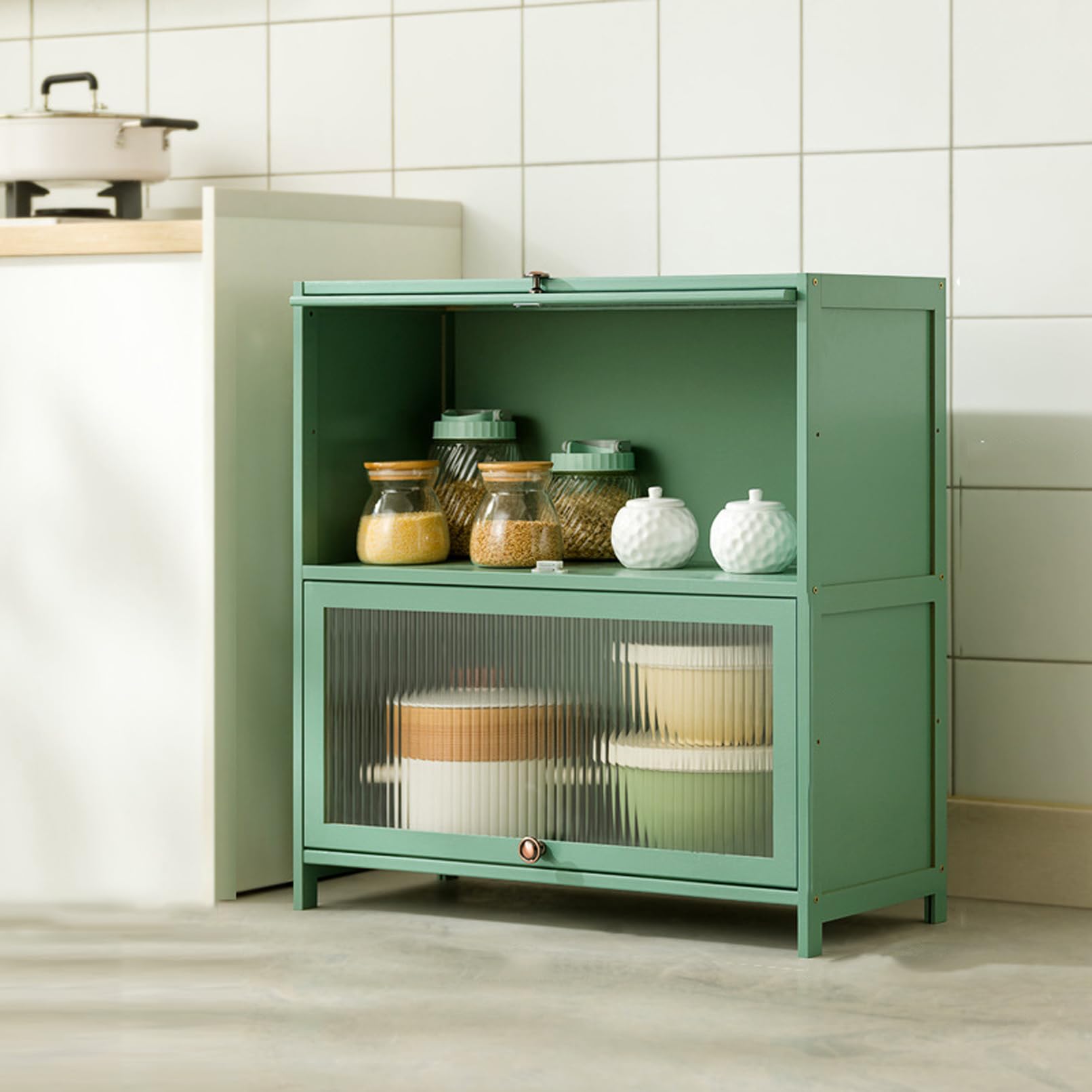 BHGFYXBS Freestanding Tall Kitchen Pantry Cabinet With Acrylic Doors Sto Solut For Home Space Saving Shelves Nizing Tials,Green-80X33X73Cm,Green-80x33x73cm