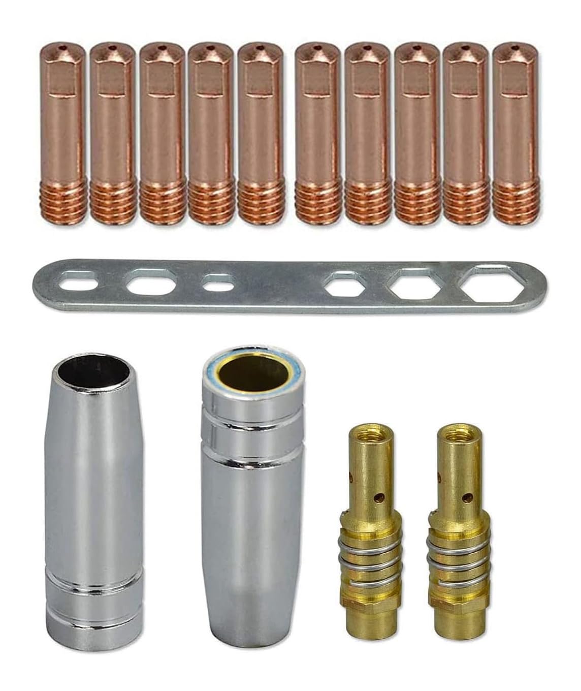 RIVERWELD MIG MAG Contact Tips .035" 0.9mm M6 140.0177 Tips Holder Difuser 002.0078 Shroud Conical Gas Nozzle 145.0075 Plate 191.0001 kit for MB15 15AK Welding Torch 15pcs