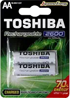 Pilha Recarregável AA 1,2V 2600mAh TNH6GAE TOSHIBA (Cartela com 2 unid.)