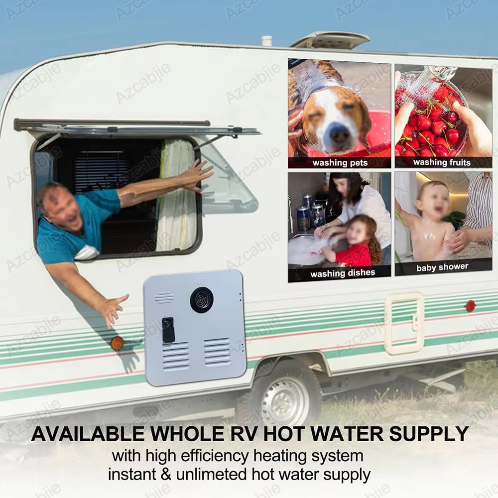 Calentador De Agua Instantáneo a Gas Propano para Vehículos Recreativos, 55 000 Btu, 15 X 15 Pulgadas, Puerta Y Control Remoto, CC 12 V Máx., 3,9 Gpm, Protección Múltiple Mixizap