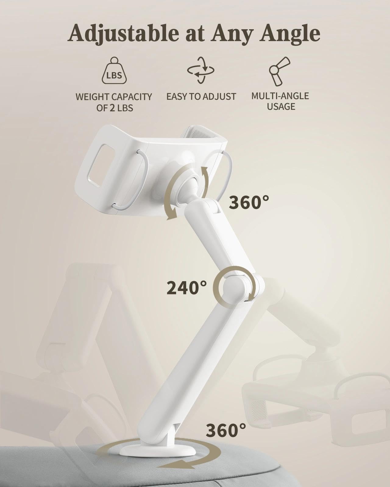 SAIJI Supporto per Kindle per iPad, compatibile con Kindle da 4,7"-15,6", telefono, iPad, supporto regolabile a 360° per tablet, con braccio flessibile a doppio asse e cuscino in microperline (grigio)