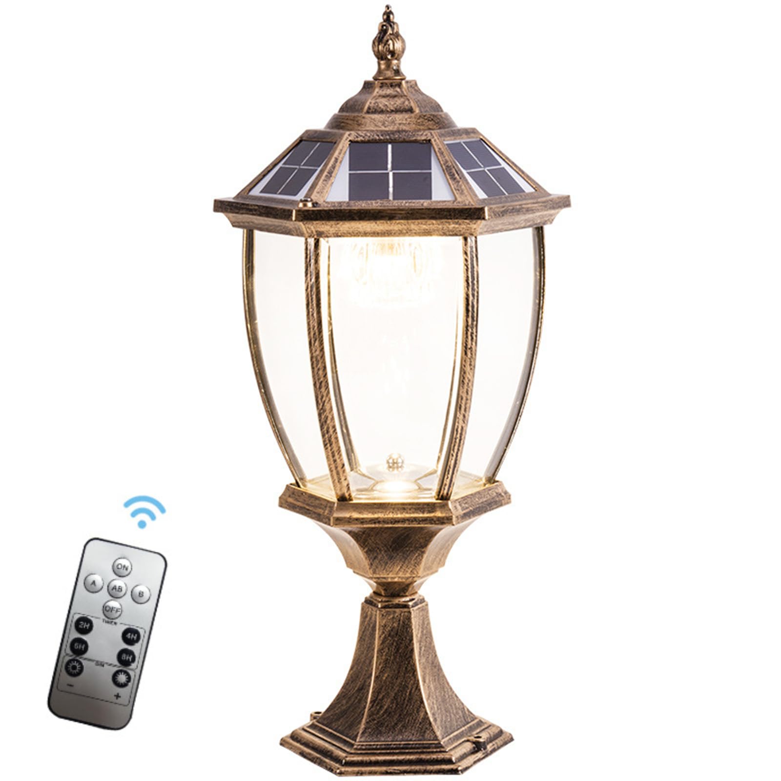 Wygięte sześciokątne lampy solarne na słupki, zewnętrzna szklana osłona, światło słupkowe LED, oświetlenie ogrodowe, oświetlenie krajobrazu, oświetlenie ogrodzeniowe, wodoodporność IP65, nowoczesna