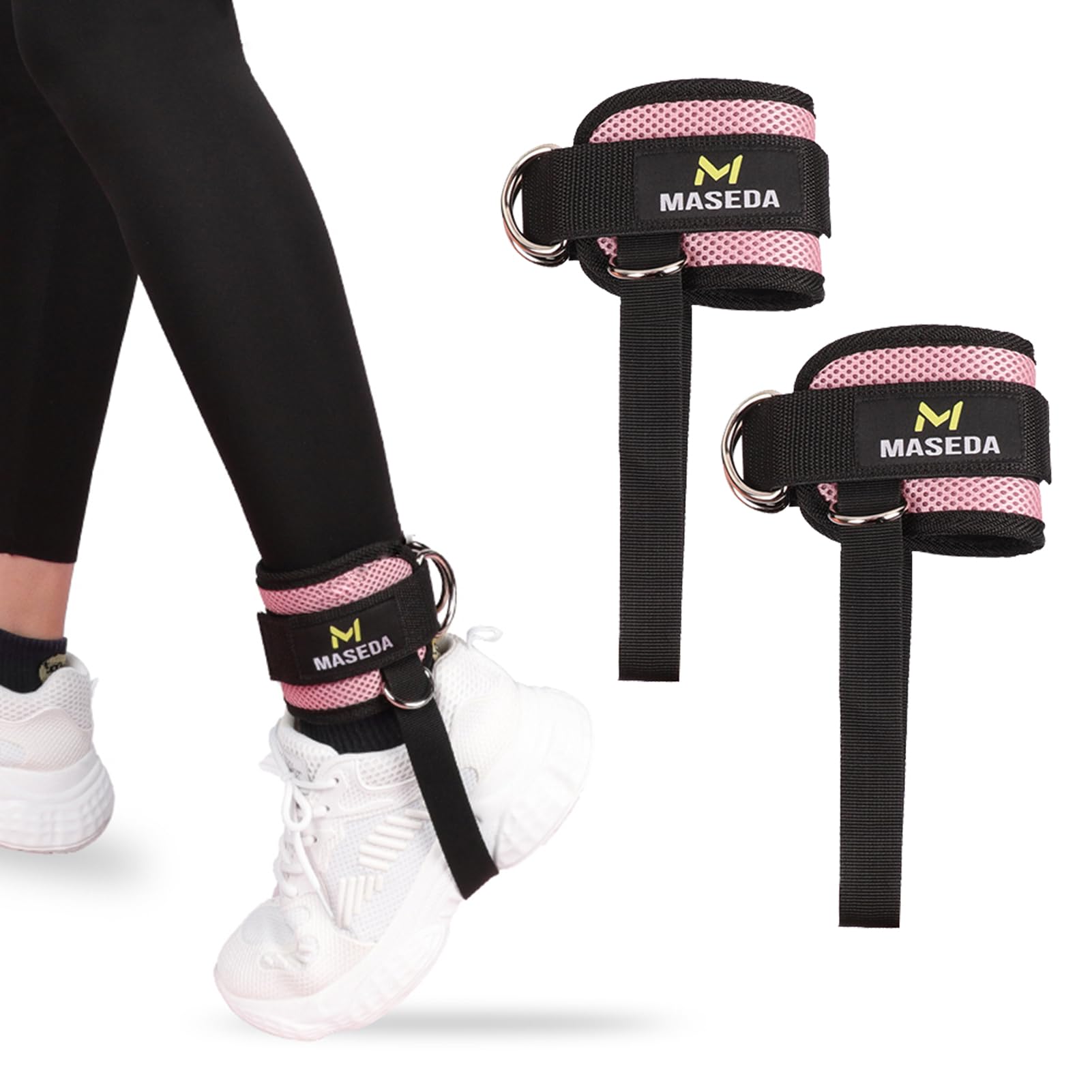 Veki 2 Piezas Tobilleras Poleas Gym con Acolchado, Ajustable Correas Tobillos de Velcro para Cable Maquinas, Correa de Tobillo Gimnasio para Entrenar Piernas y Glúteos para Hombres y Mujeres (Rosa)