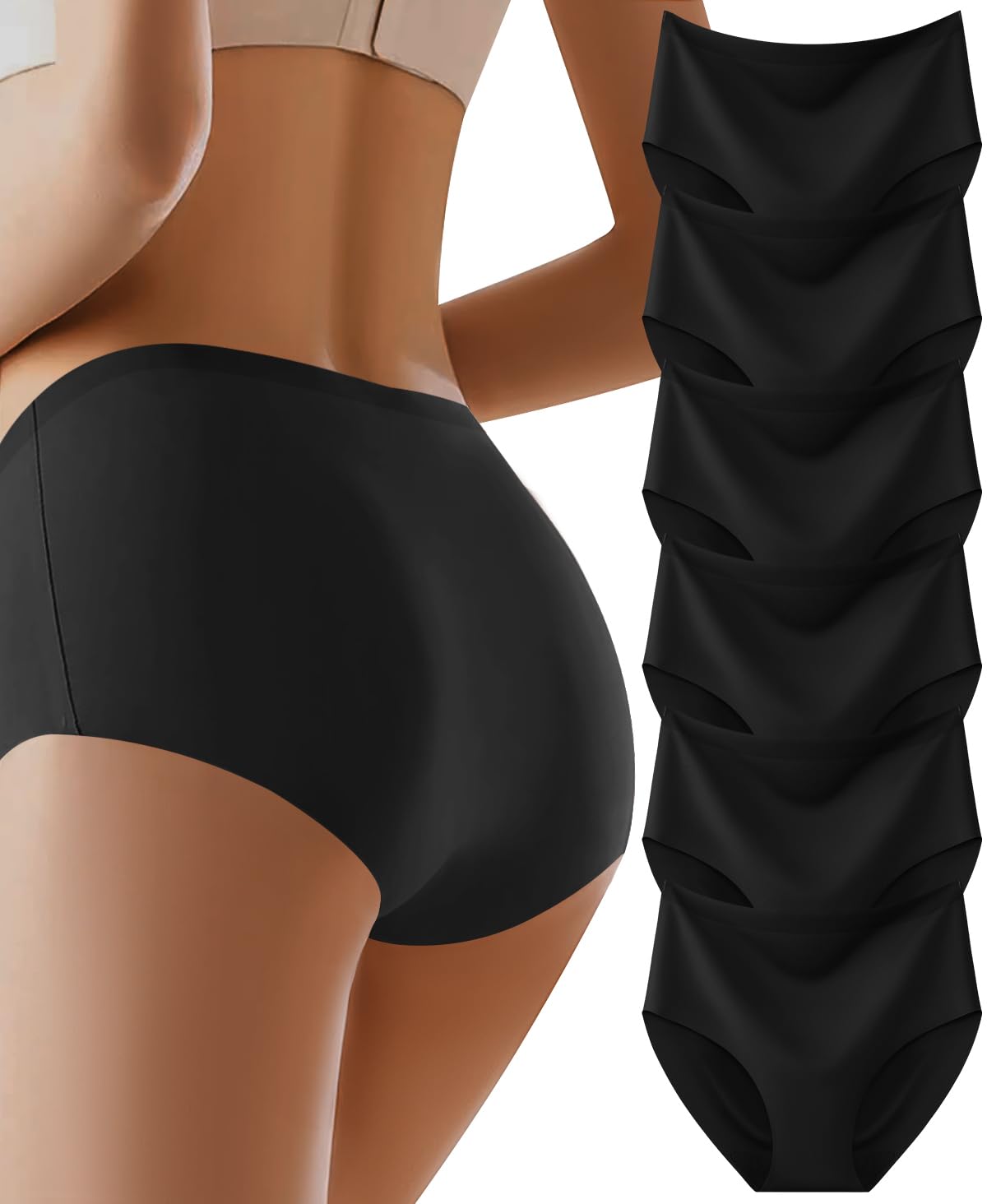 AIVEITE Womens Underwear Full Coverage No Show High Waisted Seamless Ladies Panties 6 Pack