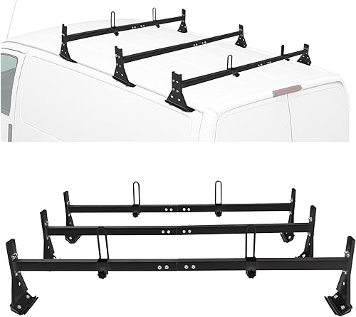 ECOTRIC Portaequipajes de Escalera para Camioneta Portaequipajes de Techo de 3 Barras de 59 Pulgadas Compatible con Chevy Express de Tamaño Completo
