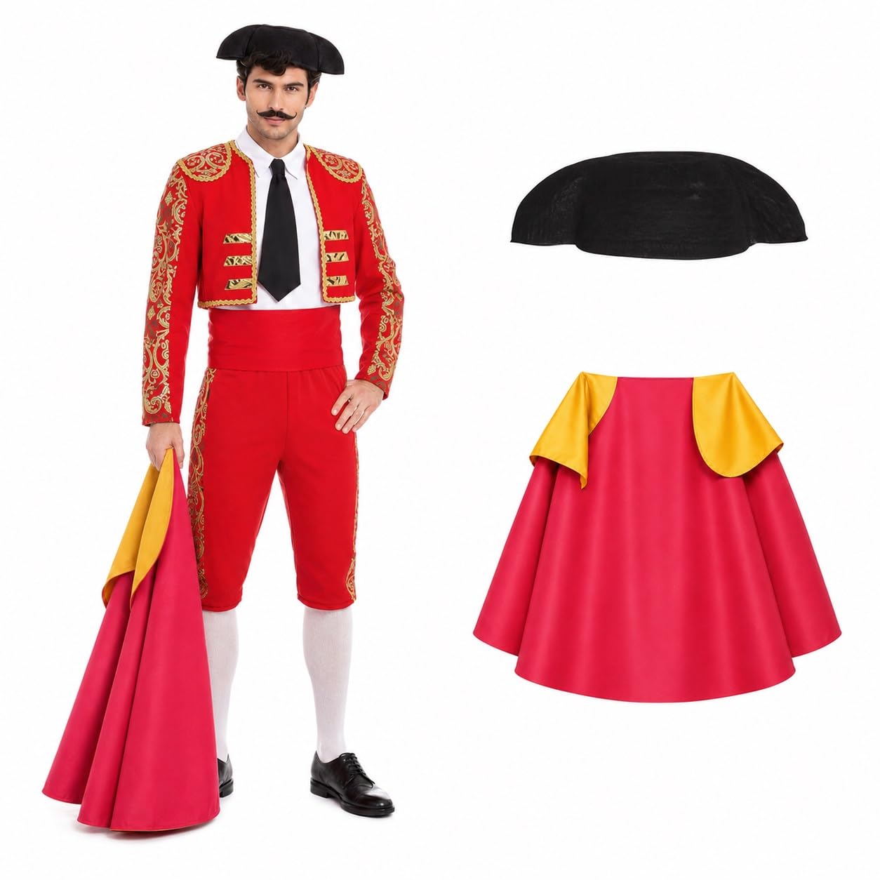 Disfraz de Torero para Hombre con Accesorios, Kit Adulto | Kit Traje Toreador con Montera y Capote, no incluye resto de accesorios, para Carnaval y Despedidas Soltero