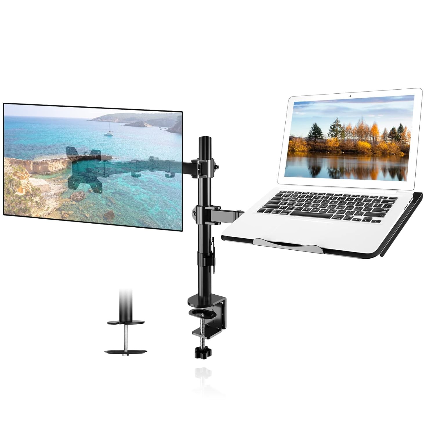 Suptek Monitor and Laptop Mount Holds 13-32 inch Computer Screen Adjustable Monitor Arm Stand with Laptop Tray for