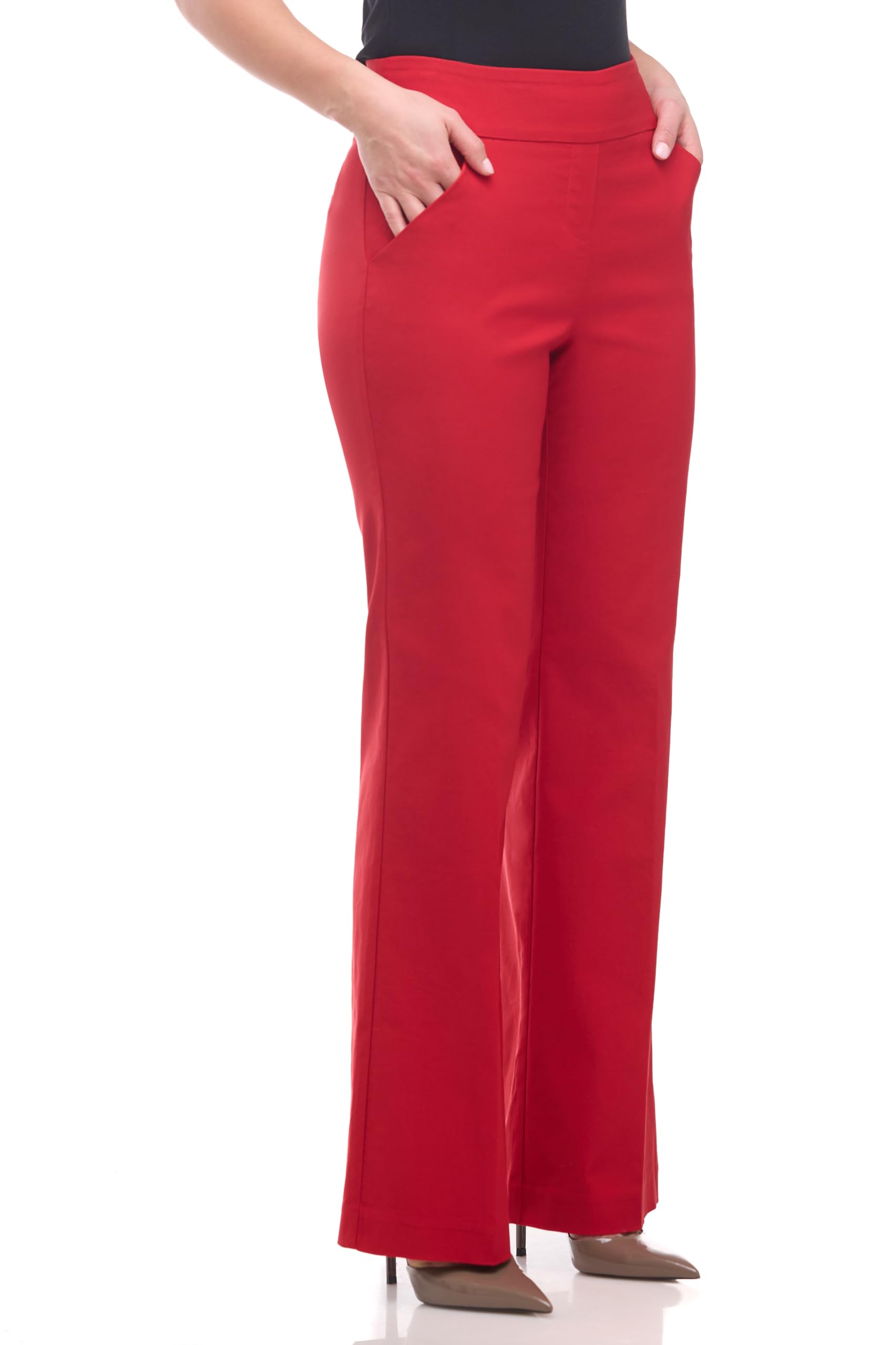 Womens Stretchy Wide Leg Pull-On Dress Pants with Pockets