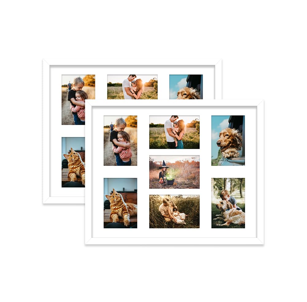 White Multi Photo Frame - Holds 7 x 6x4 Pictures, Family Collage Picture Frame for Wall Display, 20x16 Frame size, Set of 2
