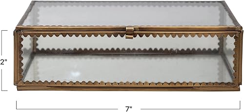 Miniatura 9 de Creative Co-Op Caja de exhibición de latón y vidrio con bordes festoneados y acabado antiguo, color latón