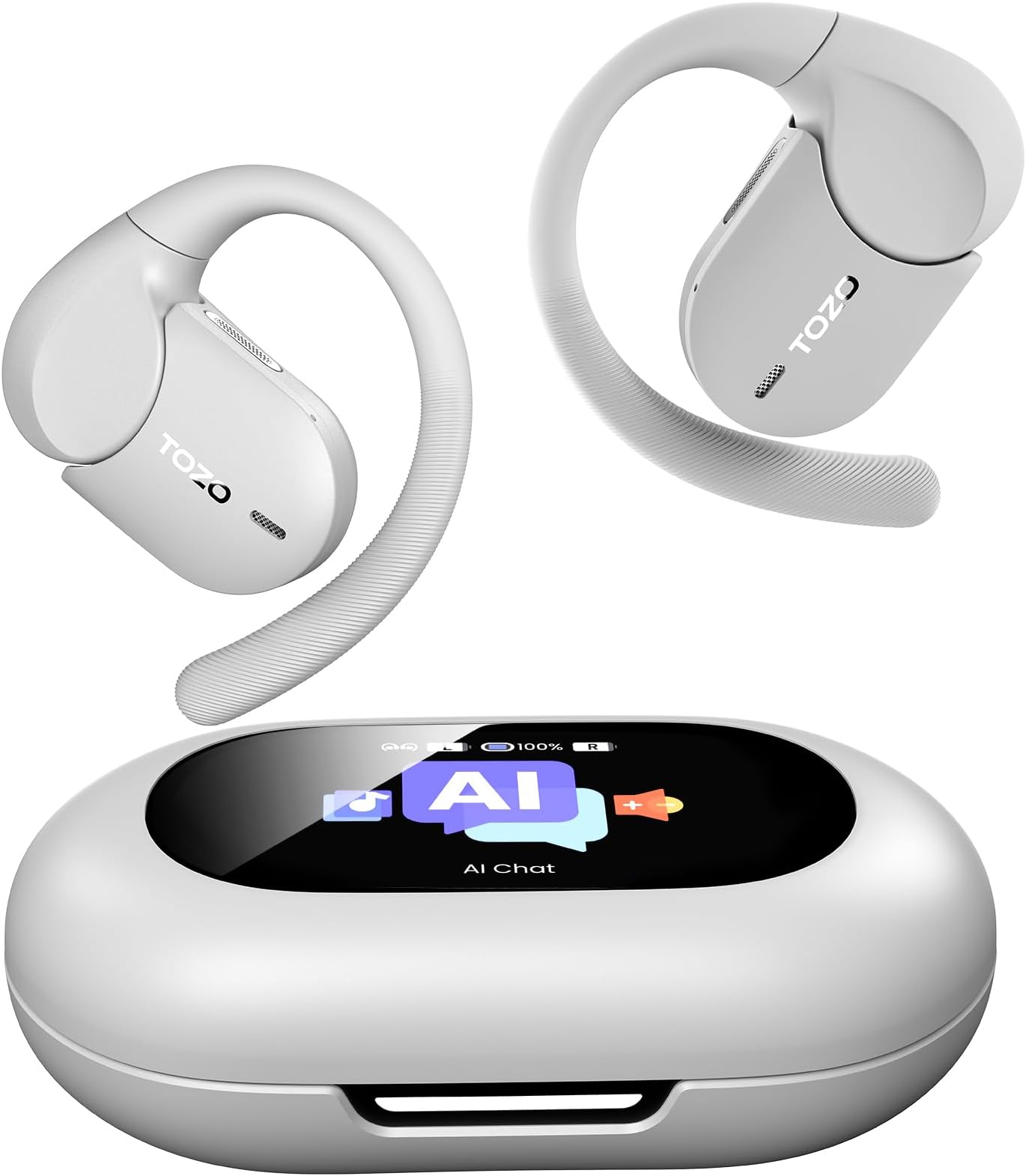 TOZO O2 True Open Ear Wireless Headphones Lightweight with Multi-Angle Adjustment, Bluetooth 5.3 Earbuds with Dual-Axis Design for Long-Lasting Comfort, Crystal-Clear Calls for Driving, White