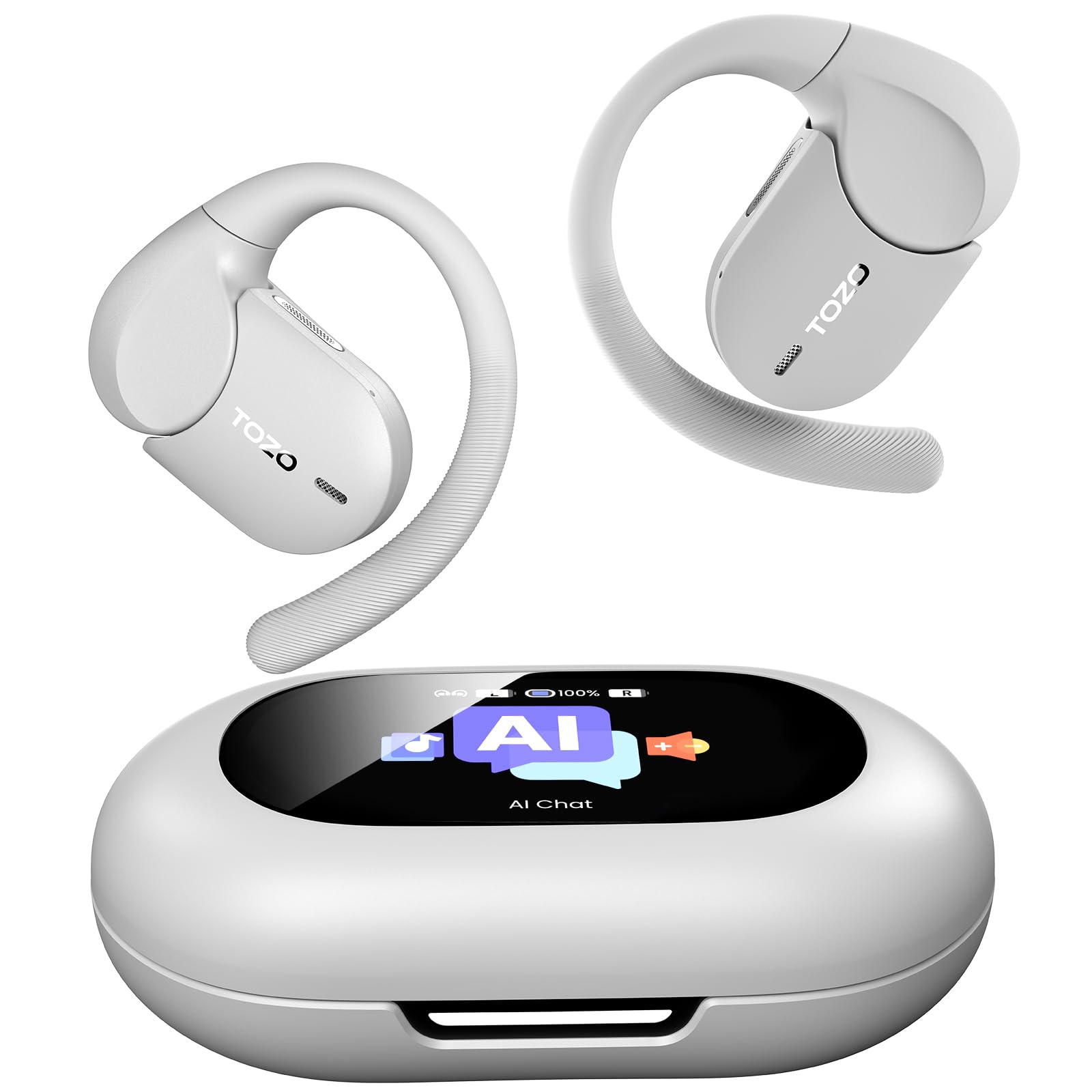 TOZO Open X2 Pro AI Smart Open Ear Earbuds, LCD Digital Screen Stereo Sound AI Assistant &amp; Translates, Motion/Voice Control, Dual-Axis Adjustment, IPX7 Waterproof 36H Bluetooth 6.0 Headphones