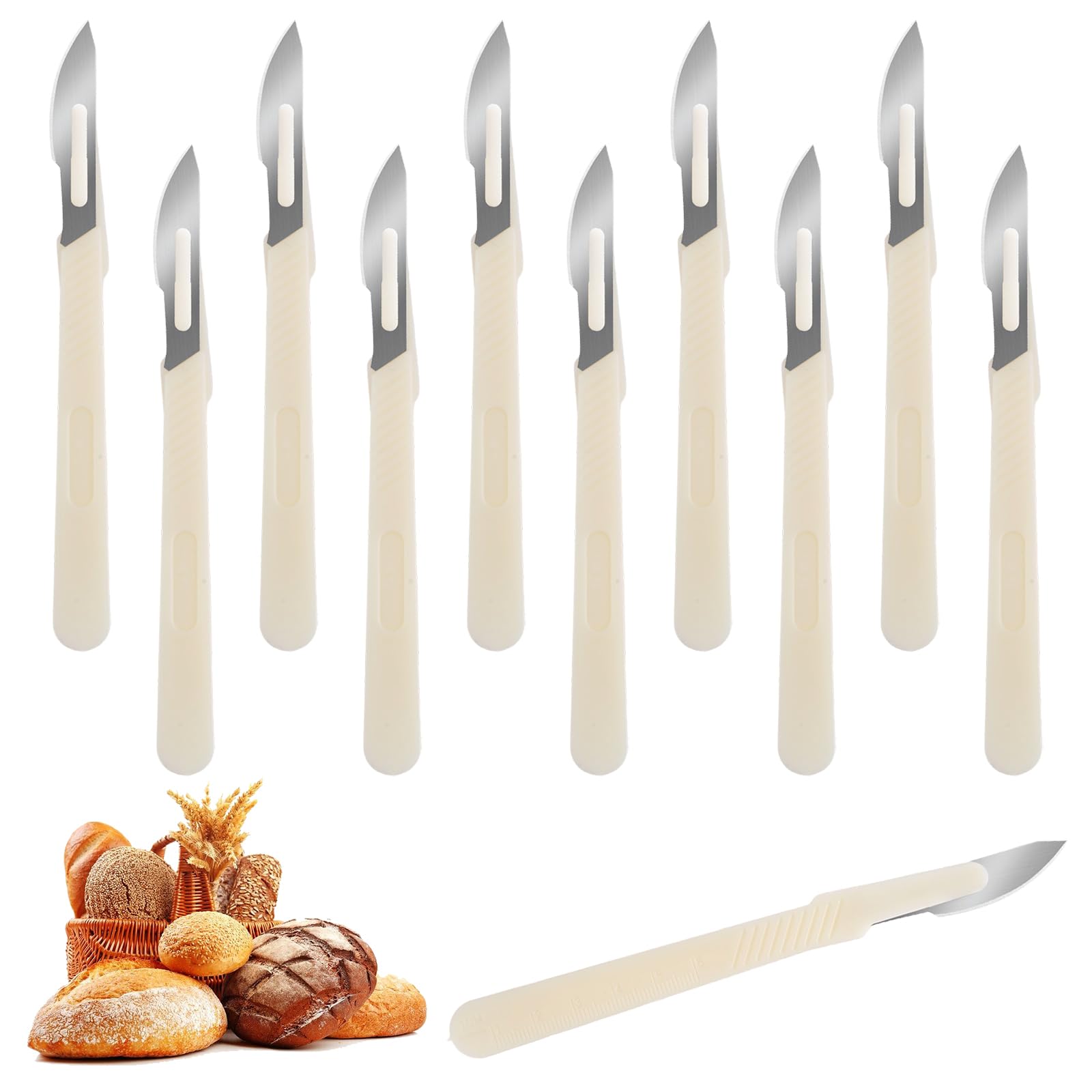 10 Piezas Cuchillo de Panadero, 15.5cm Herramienta de Corte de Pan, Cuchilla de Panadero, con Funda Protectora de Plástico, Cuchillo para DIY Pan Masa Hornear Cocina Bricolajeseños de Pan